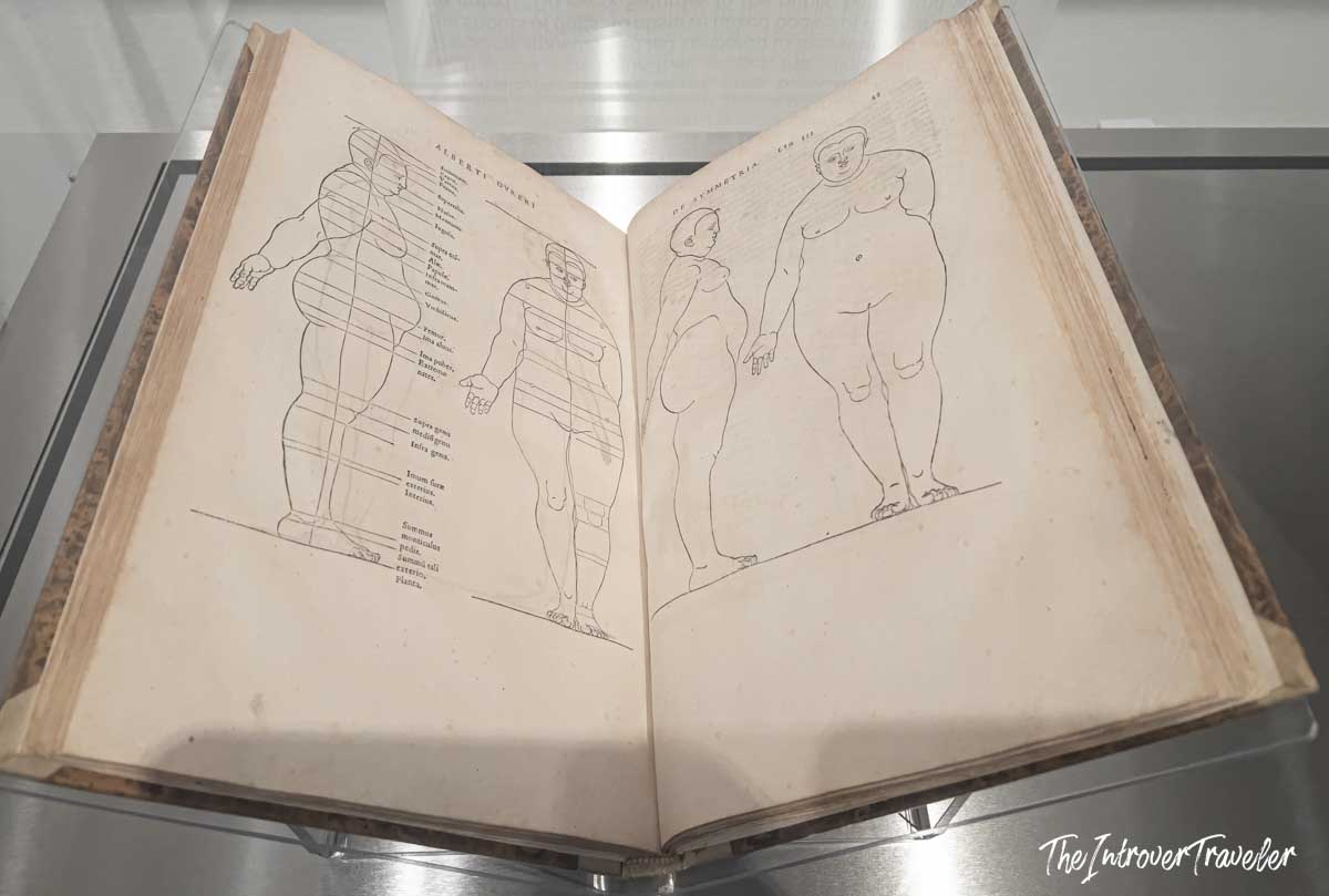 Open pages of Albrecht Durer's De Symmetria displayed at the Accademia Gallery Venice exhibition