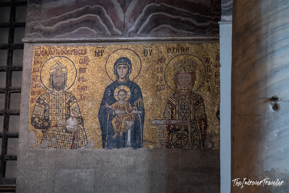 Byzantine mosaic of Virgin and Child flanked by Emperor John II and Empress Irene, Hagia Sophia Istanbul