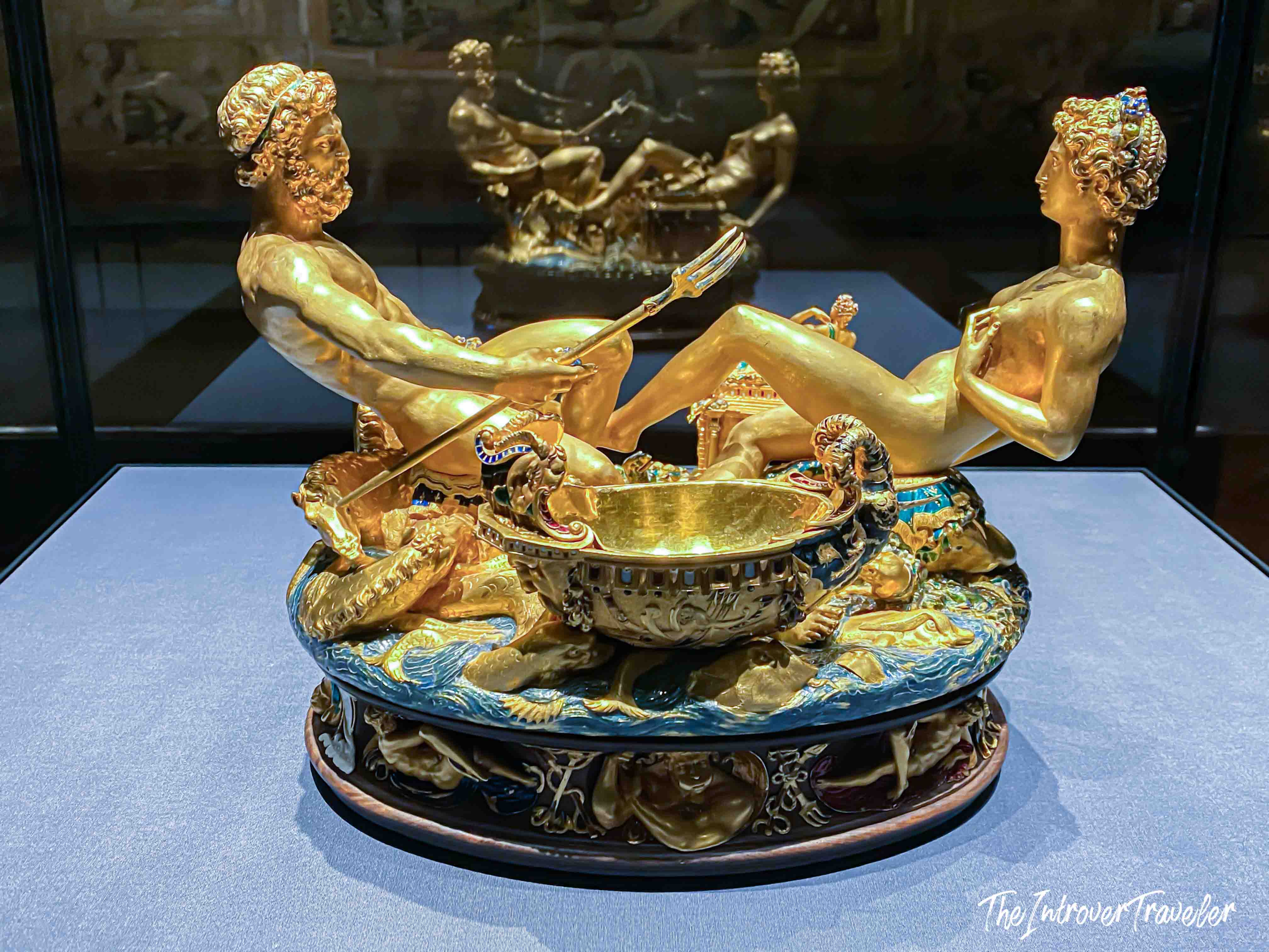 Cellini's Salt Cellar of Francis I, gold and enamel Neptune and Tellus figures, Kunsthistorisches Museum Vienna