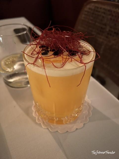 Frothy cocktail with red pepper threads garnish, served at Lokanta 1741 in Istanbul