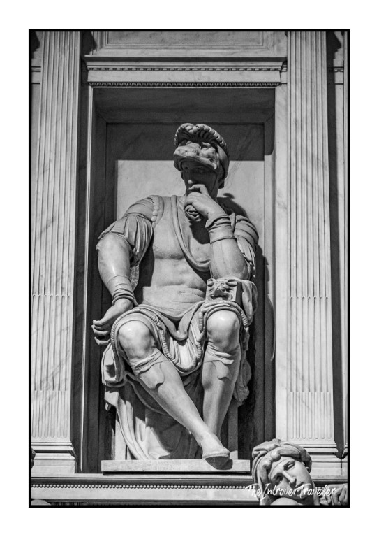 Michelangelo's Lorenzo de Medici sculpture, the pensive Captain, in the New Sacristy Florence