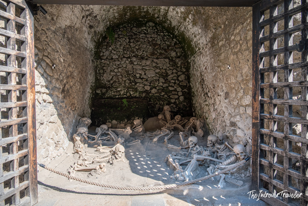 Human skeletal remains in a beachfront boathouse at Herculaneum, victims of the 79 AD Vesuvius eruption