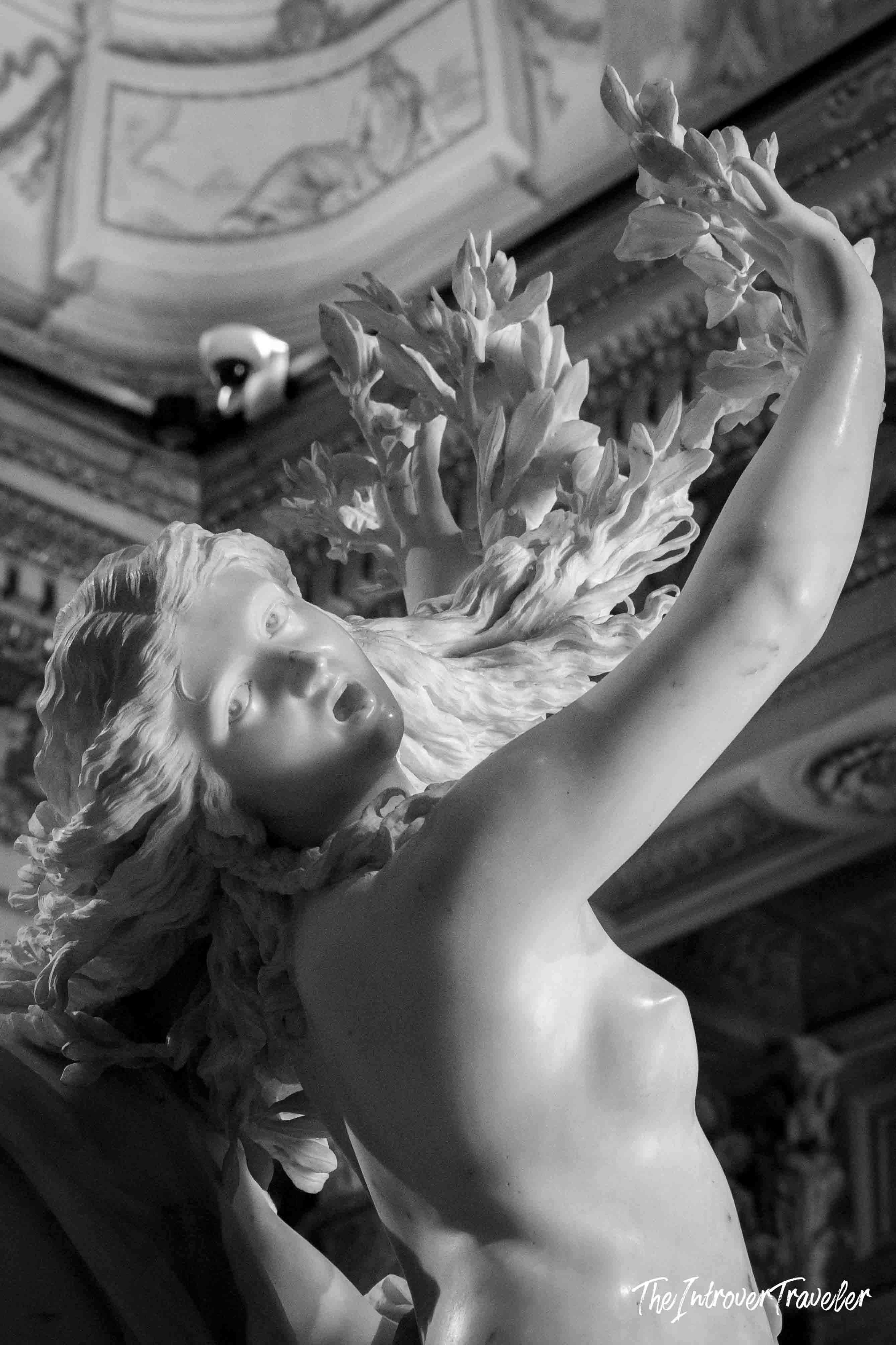 Close-up of Daphne transforming into a laurel tree, Bernini's Apollo and Daphne at Borghese Gallery, Rome
