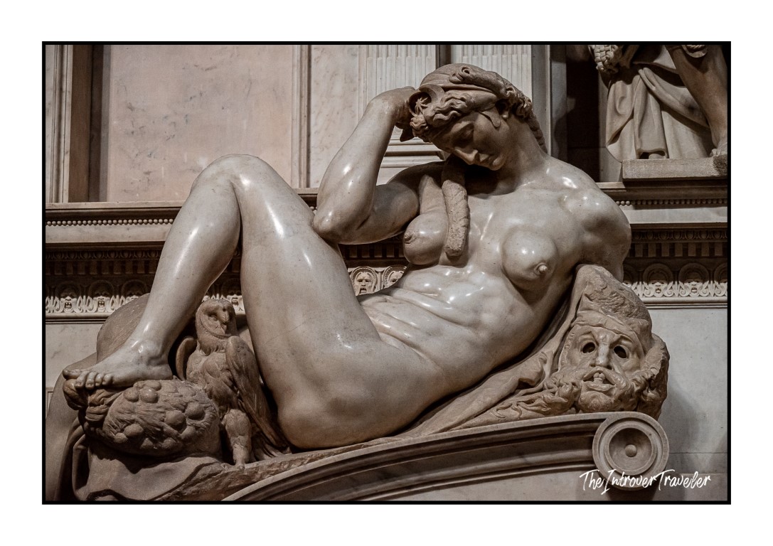 Night by Michelangelo, reclining marble allegory on the Medici Tombs in Florence
