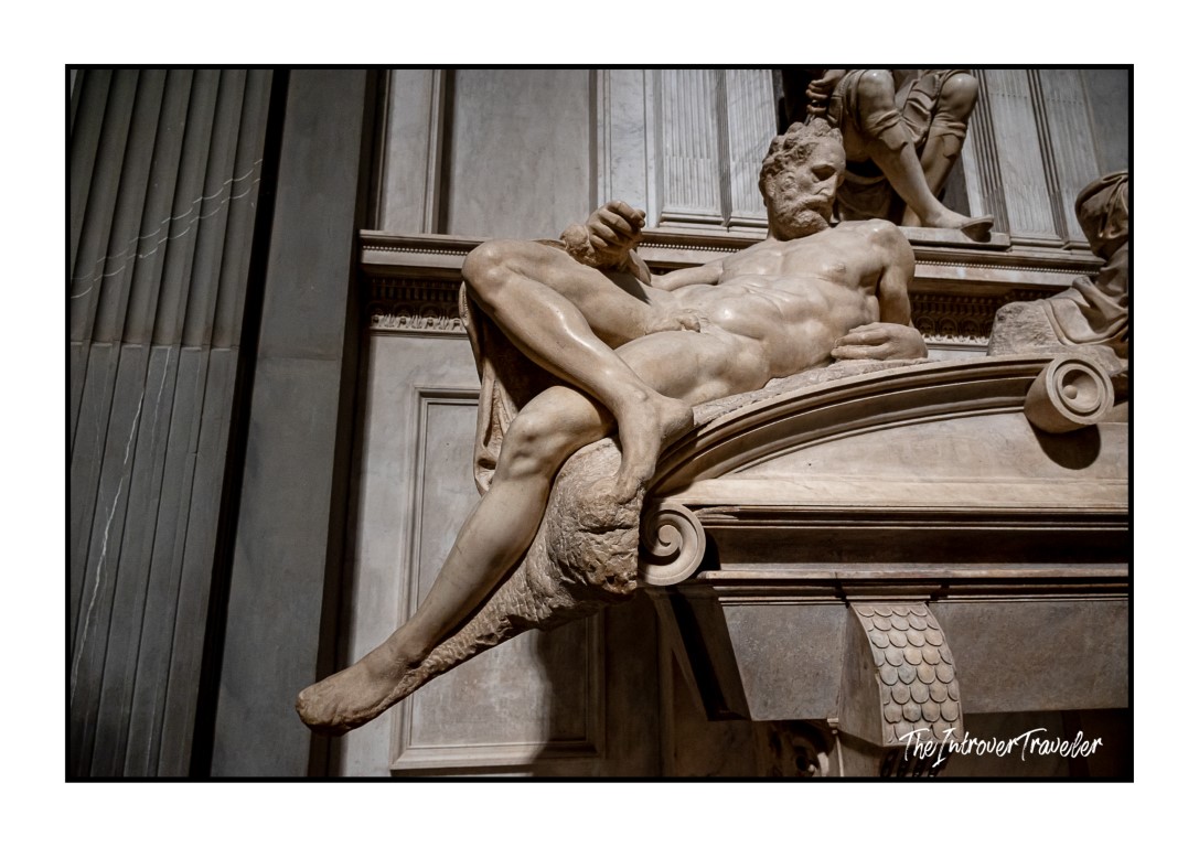Twilight allegory figure reclining on the tomb of Lorenzo de Medici, sculpted by Michelangelo in Florence