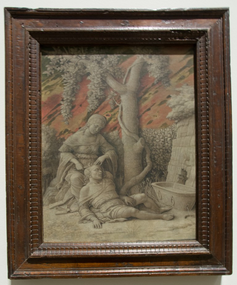 Samson and Delilah by Andrea Mantegna, grisaille painting at the National Gallery London