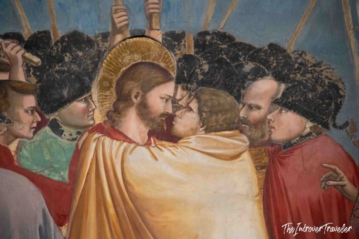 Kiss of Judas fresco detail by Giotto in the Scrovegni Chapel, Padua