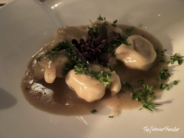 Mushroom ravioli in rich broth with cream and fresh herbs at Lokanta 1741, Istanbul