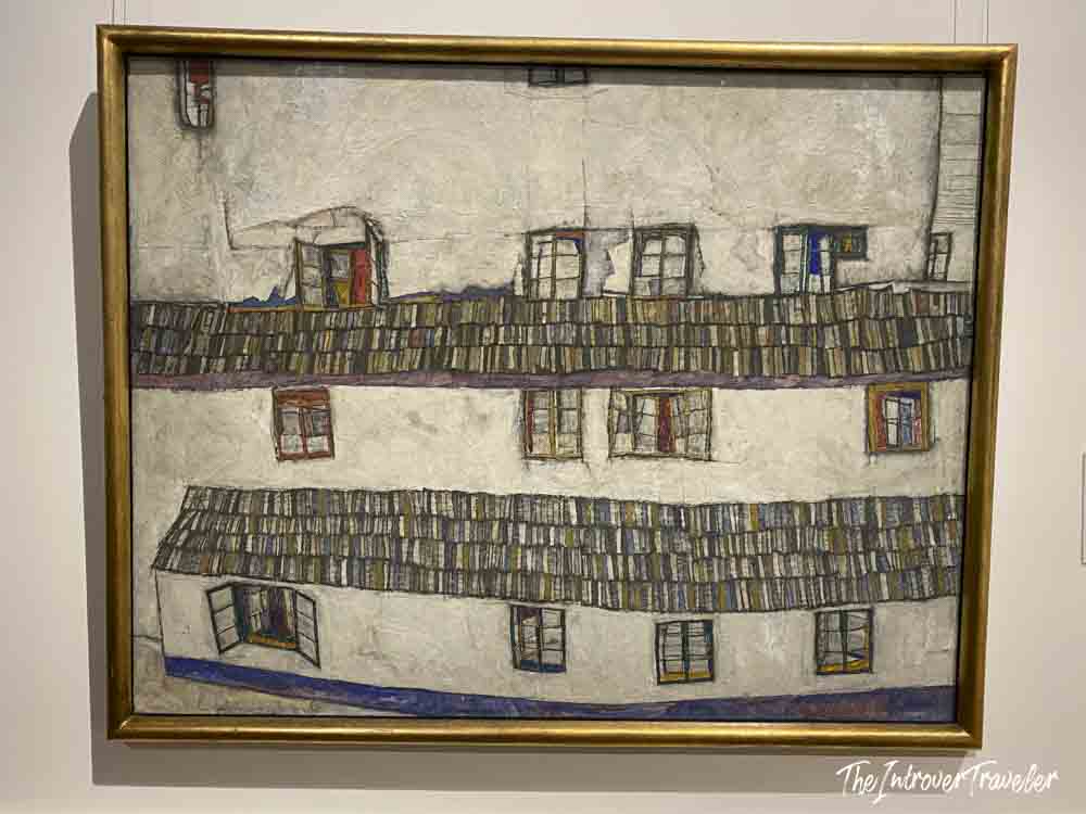 Egon Schiele house facade painting displayed at the Belvedere Museum in Vienna