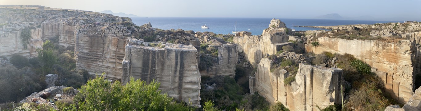 Ancient tufa stone quarries of Favignana, Egadi Islands, with the sea visible beyond