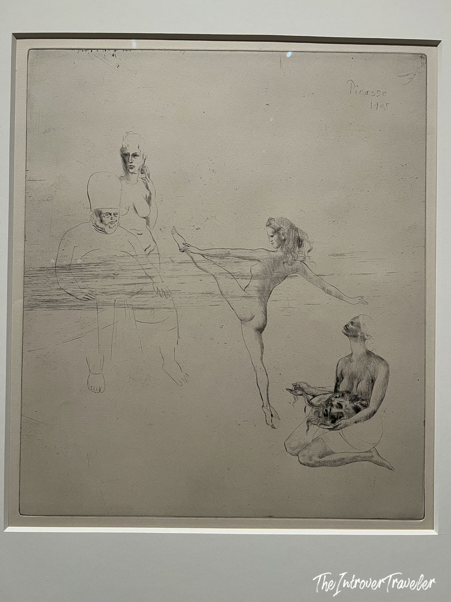 Picasso 1905 etching with circus figures, on display at MoMA New York