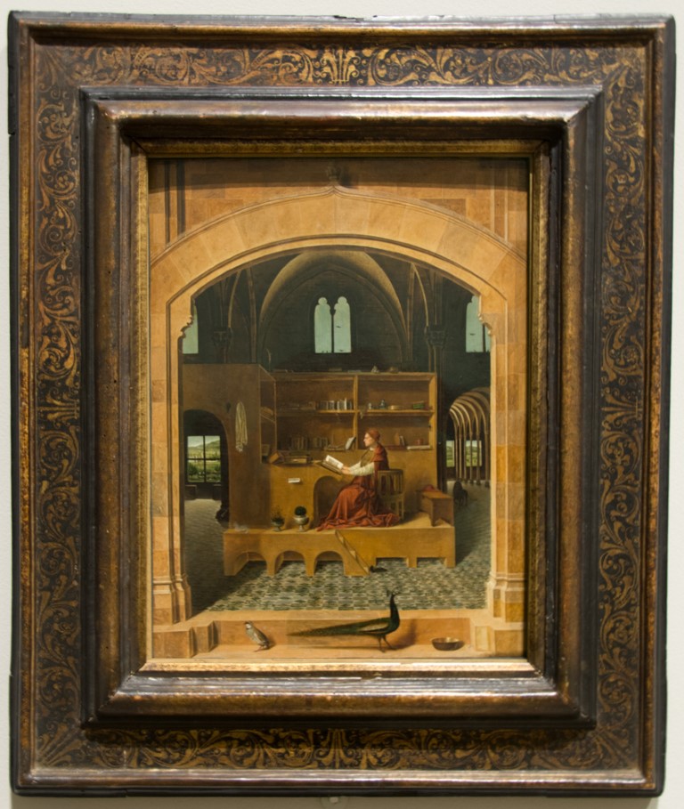 Saint Jerome in his Study by Antonello da Messina, framed painting at the National Gallery London