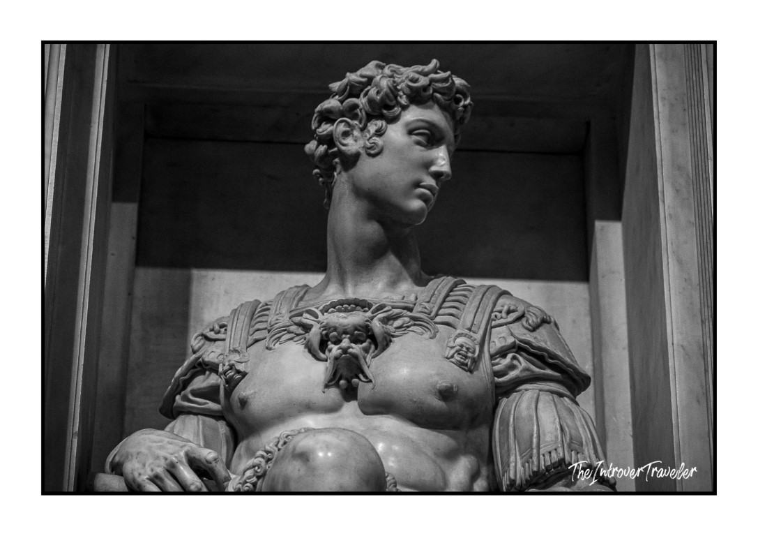 Close-up of Michelangelo's Giuliano de' Medici statue, Medici Tombs, Florence New Sacristy