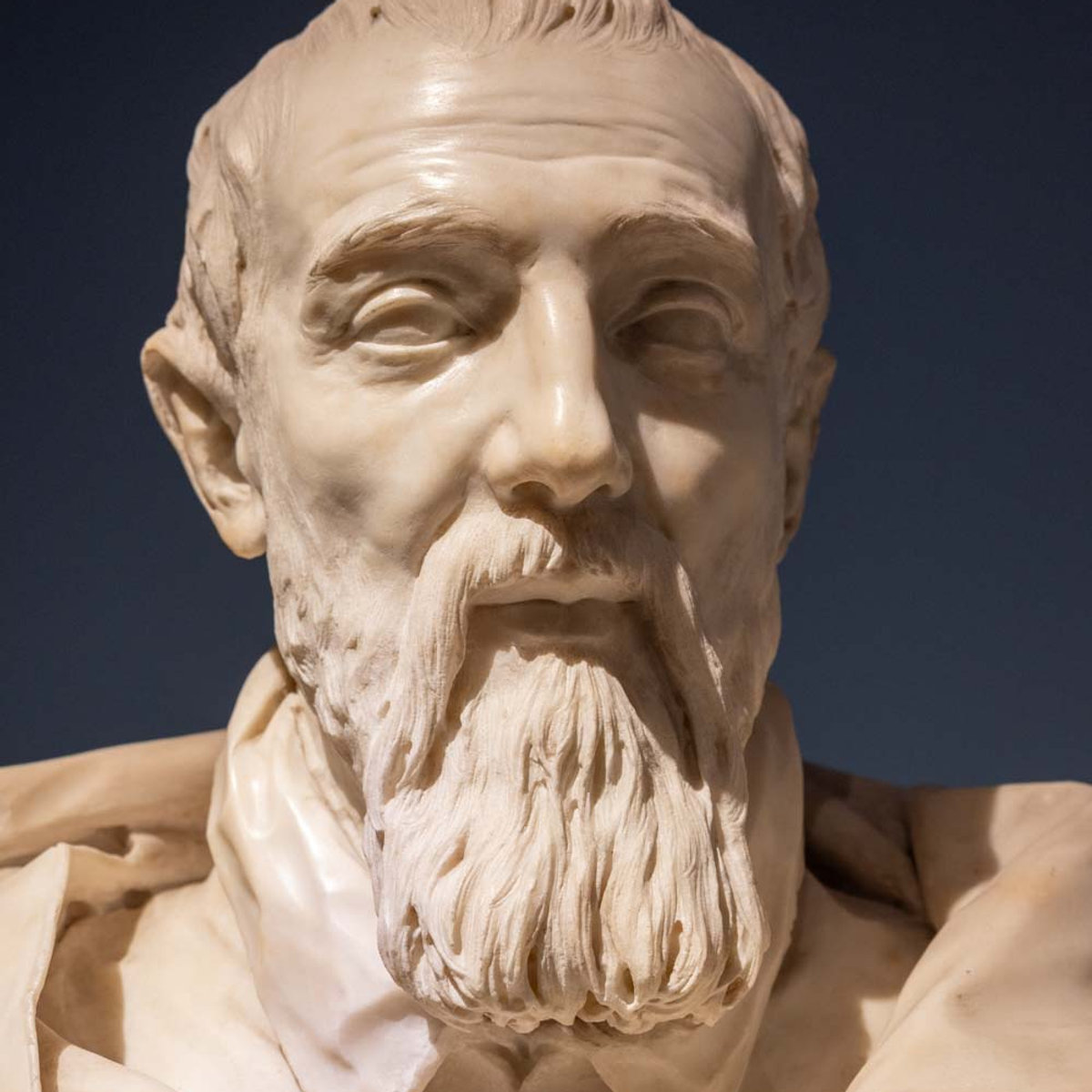 Close-up of a Bernini marble bust, showcasing expressive realism and master carving at Palazzo Barberini