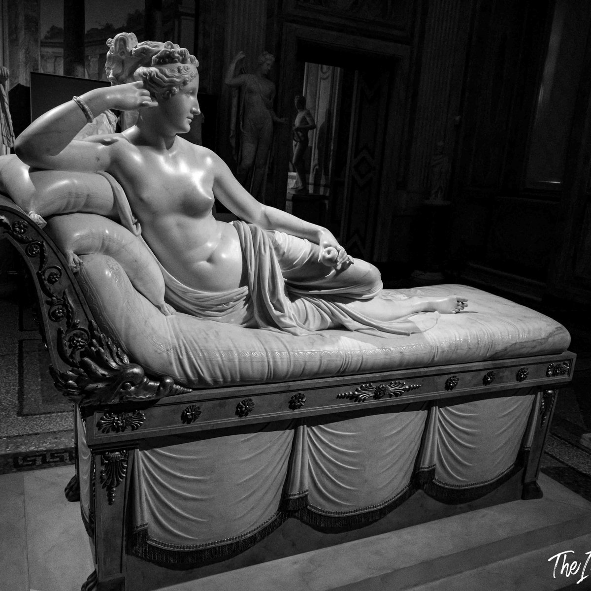 Canova's Pauline Borghese as Venus Victrix, reclining marble sculpture at the Borghese Gallery, Rome