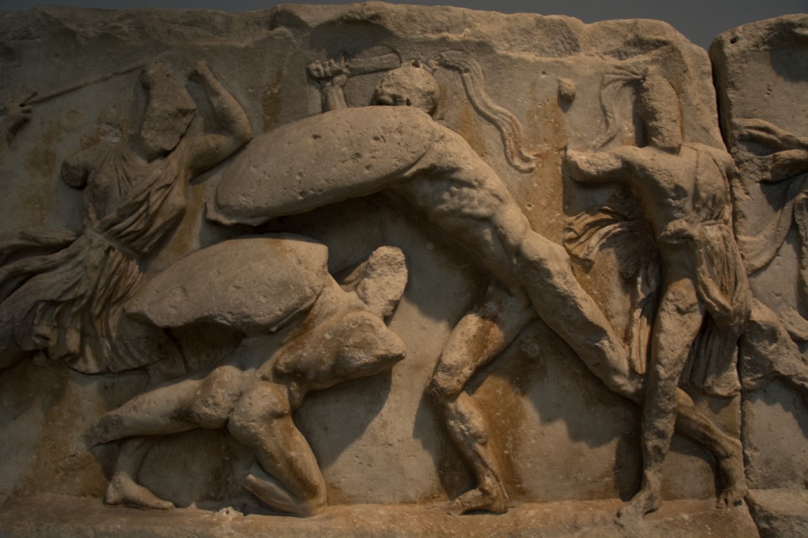 Parthenon Elgin Marbles relief showing Lapiths and Centaurs battle, British Museum London