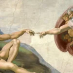 The Creation of Adam by Michelangelo, Sistine Chapel ceiling fresco showing God and Adam reaching toward each other