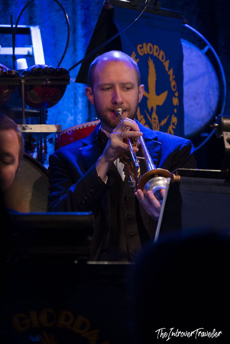 Trumpet player performing live with Vince Giordano and the Nighthawks at Birdland, New York
