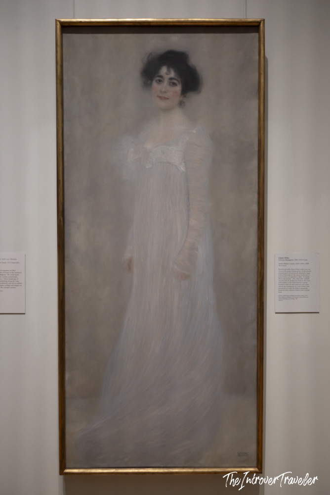 Klimt's Serena Lederer portrait, a full-length painting in white, on display at the Met