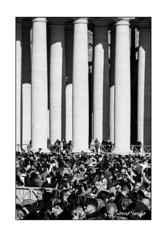 Large crowd gathered in St. Peter's Square for the Papal Angelus, Bernini's colonnade behind
