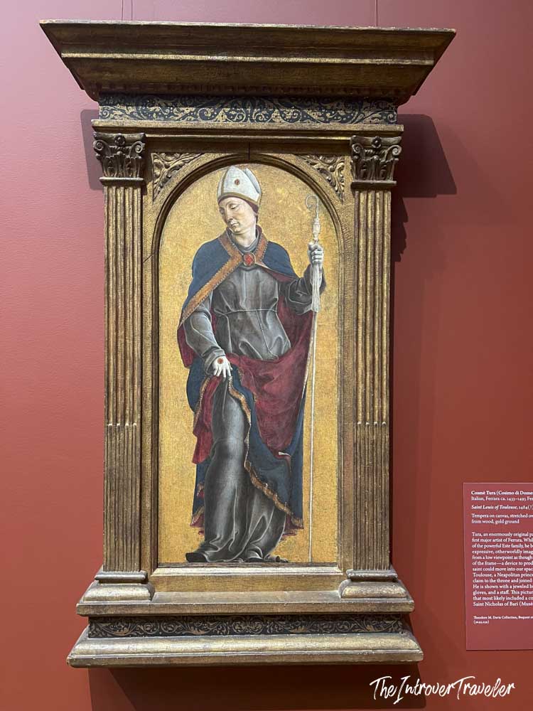 Saint Louis of Toulouse by Cosme Tura, tempera on canvas in ornate gilt frame at the Met