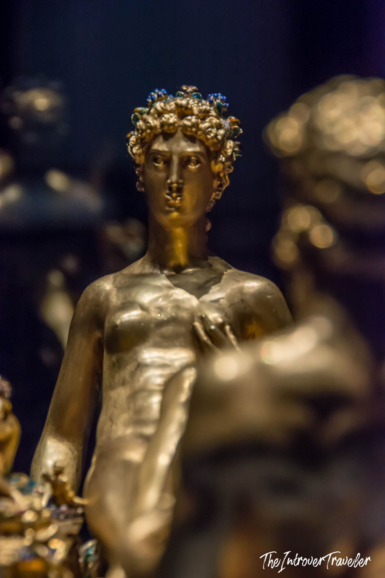 Close-up of the golden Neptune figure on Cellini's Salt Cellar of Francis I, Kunsthistorisches Museum Vienna