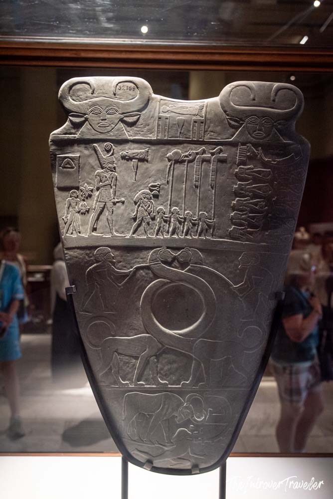 Narmer Palette, green schist tablet circa 3100 BC, on display at the Egyptian Museum Cairo