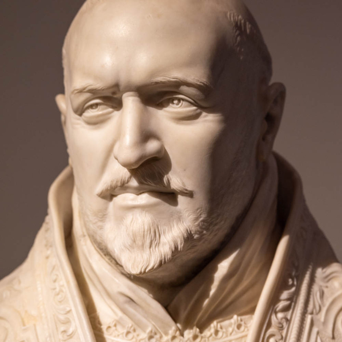 Marble bust of Pope Urban VIII by Bernini, showcasing his mastery of papal portraiture at Palazzo Barberini