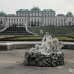 Baroque fountain sculpture in the gardens of Upper Belvedere Palace, Vienna, in winter
