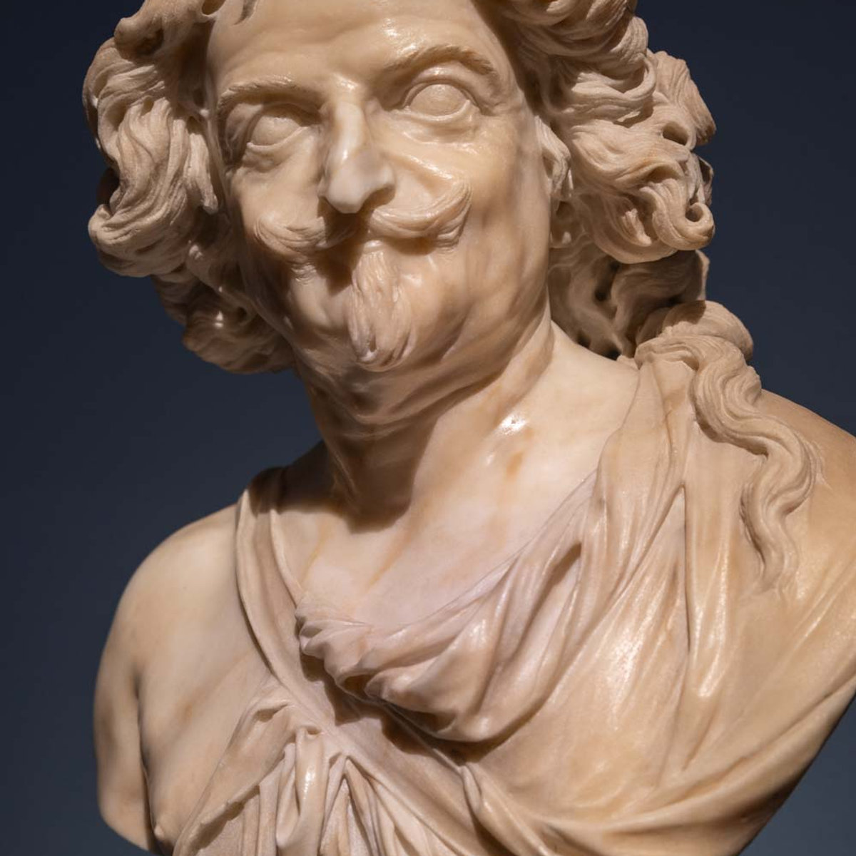 Bernini, Caricature bust in marble, expressive grotesque face, Palazzo Barberini exhibition