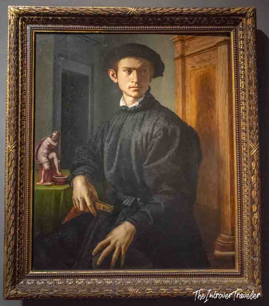 Portrait of a Young Man by Bronzino, a Mannerist masterpiece displayed at the Uffizi Gallery Florence