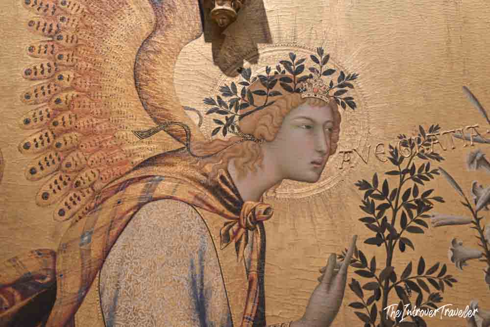 Detail of the Archangel Gabriel in the Annunciation by Simone Martini, Uffizi Gallery Florence