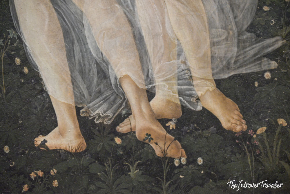 Close-up of the Three Graces feet in Botticelli's Primavera, Uffizi Gallery Florence
