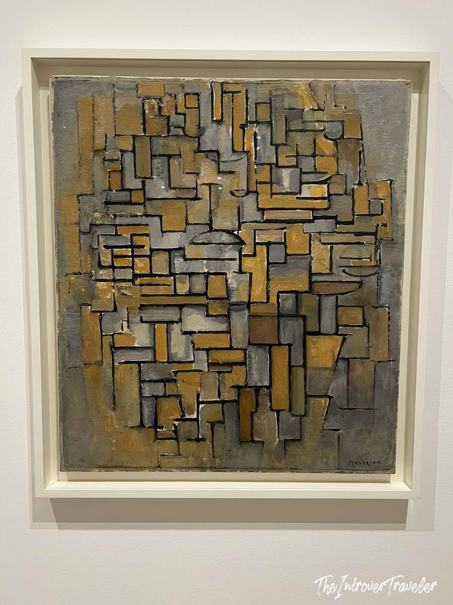 Tableau No. IV by Piet Mondrian, early abstract grid painting on display at MoMA New York