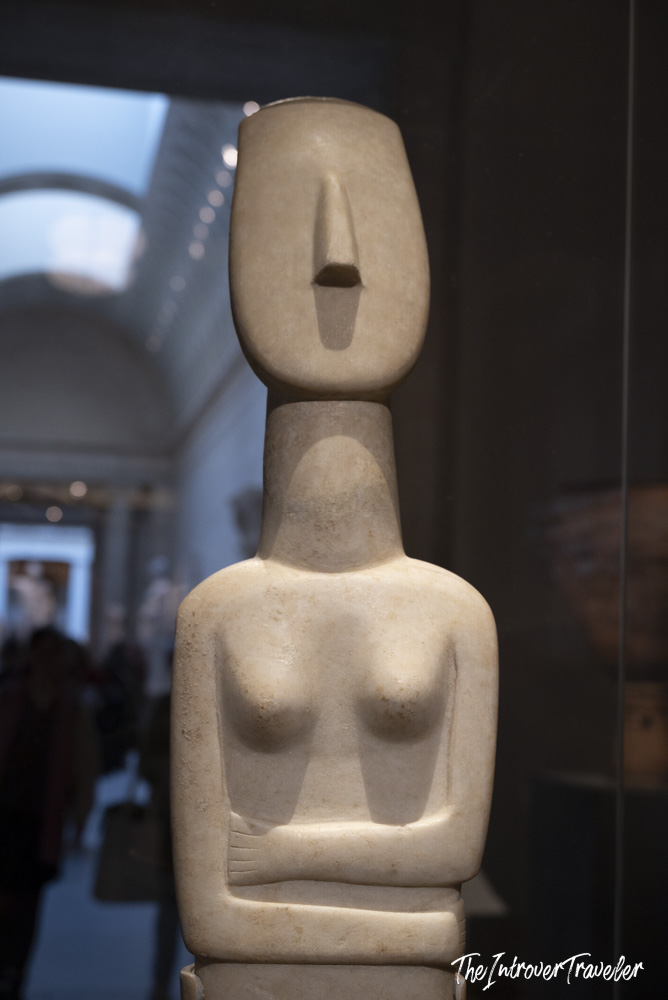 Cycladic marble figurine on display at the Metropolitan Museum of Art, New York