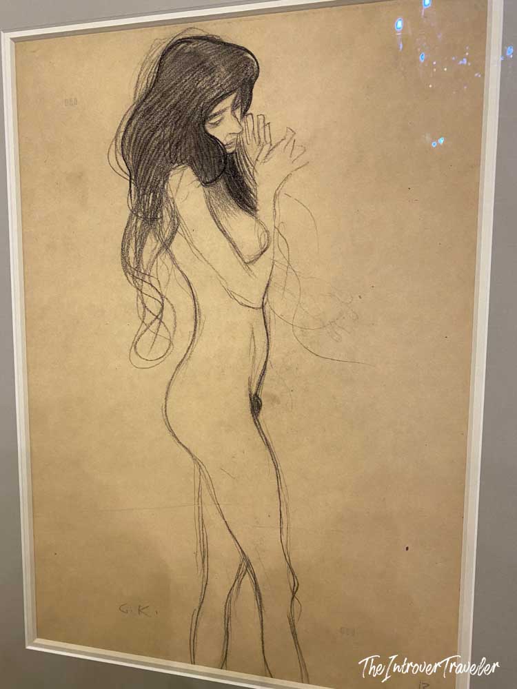 Gustav Klimt nude figure drawing on display at the Albertina Museum in Vienna