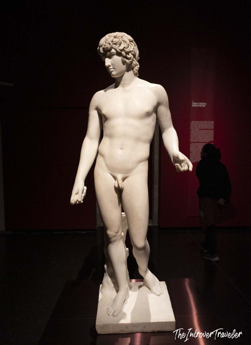 Marble statue of Antinous on display at the Modern Bodies exhibition, Accademia Gallery Venice