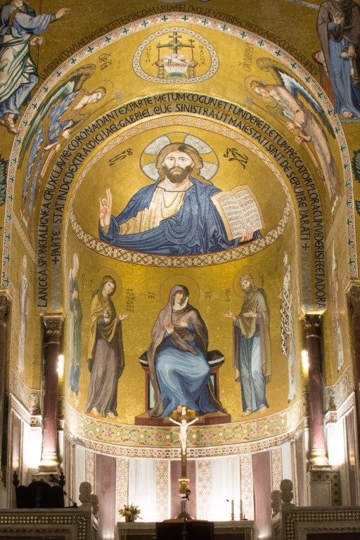 Byzantine apse mosaic with Christ Pantocrator and Virgin Mary, Palatine Chapel Palermo