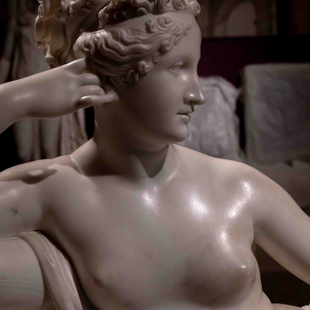 Close-up of Canova's Pauline Borghese as Venus Victrix, showing the face and torso detail