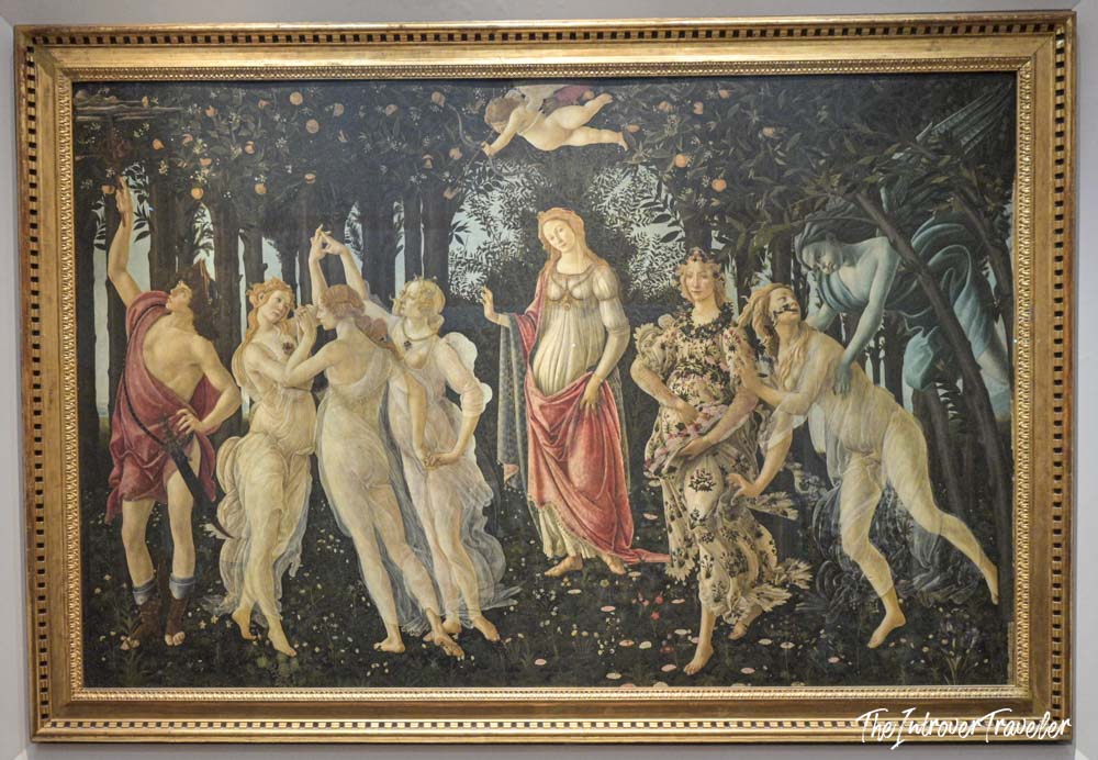 Botticelli's Primavera painting displayed in the Uffizi Gallery, Florence