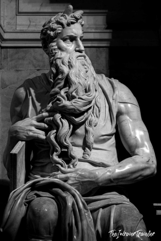Michelangelo's Moses sculpture, San Pietro in Vincoli, Rome, showing intricate beard and muscular detail