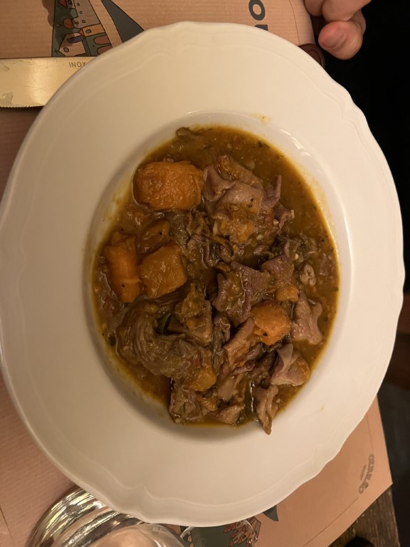 Seppie in zimino at Cibrèo Florence, cuttlefish stewed with Swiss chard in rich aromatic broth