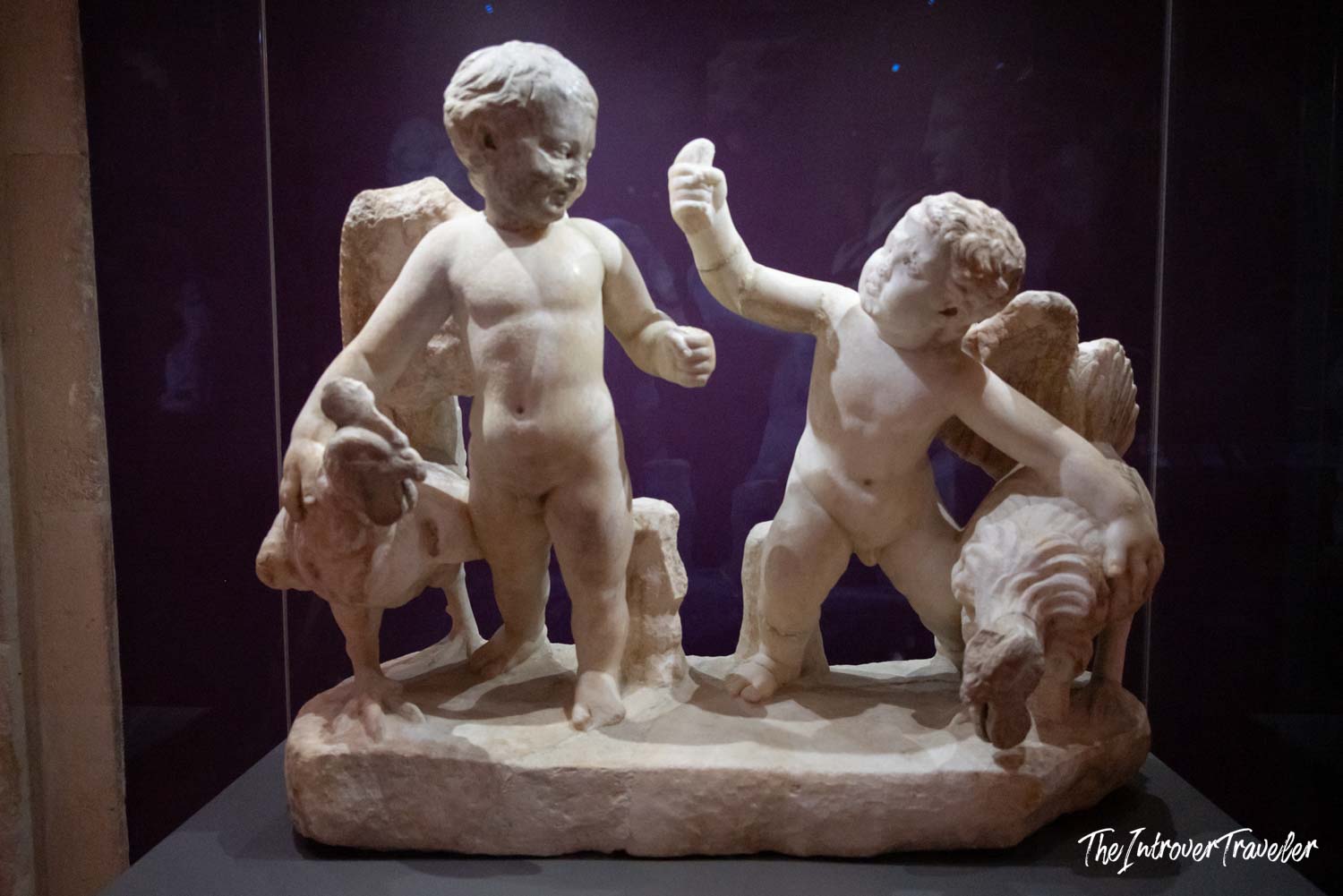 Ancient marble sculpture of two winged Erotes, on display at the Istanbul Archaeological Museum