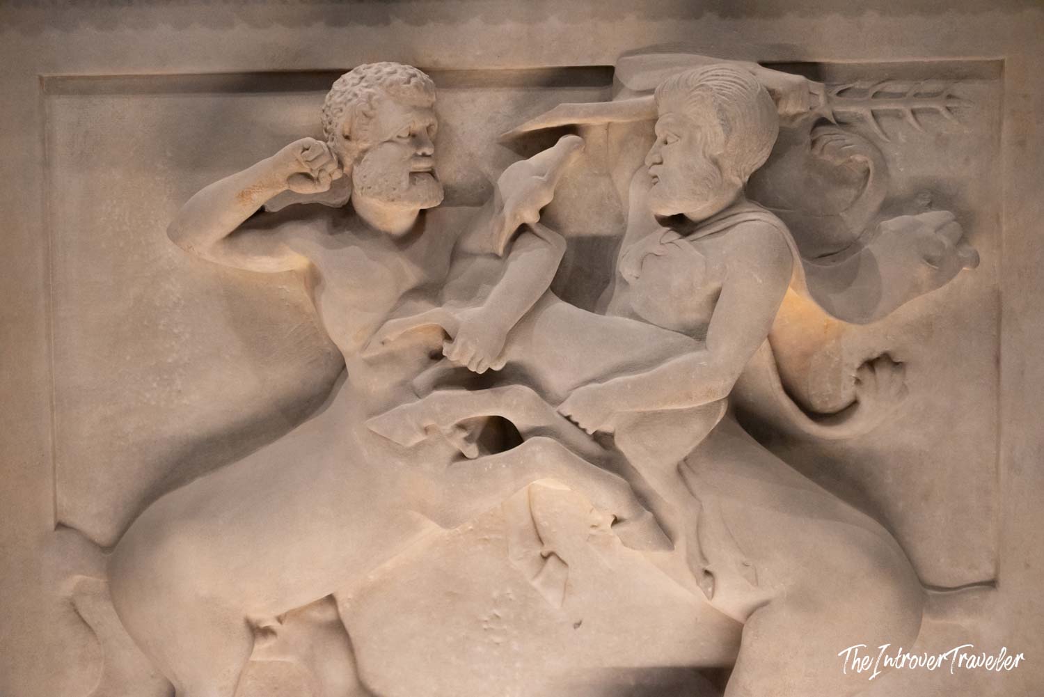 Ancient Greek marble relief showing Hercules battling a centaur, Istanbul Archaeological Museum