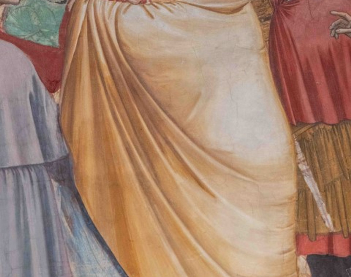 Close-up of draped robes in Giotto's fresco cycle, Scrovegni Chapel, Padua