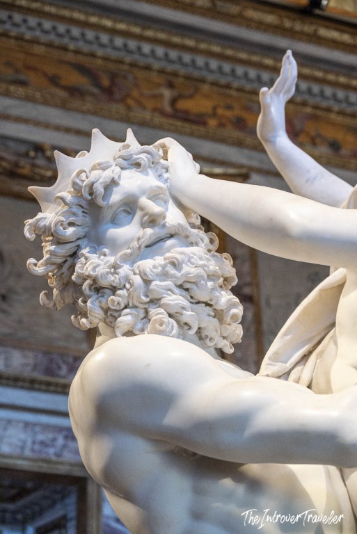 Close-up of Pluto's face in Bernini's Rape of Proserpina, Borghese Gallery, Rome