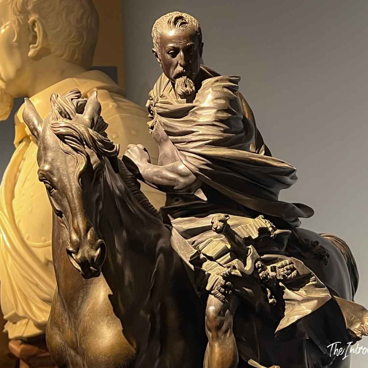 Bronze equestrian sculpture by Bernini on display at the Palazzo Barberini Baroque exhibition