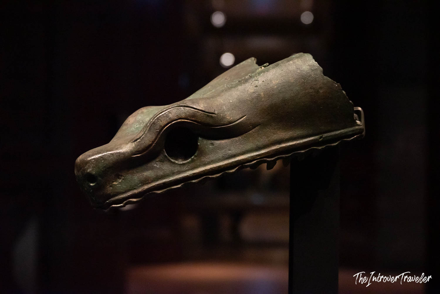 Ancient bronze crocodile head artifact on display at the Istanbul Archaeological Museum