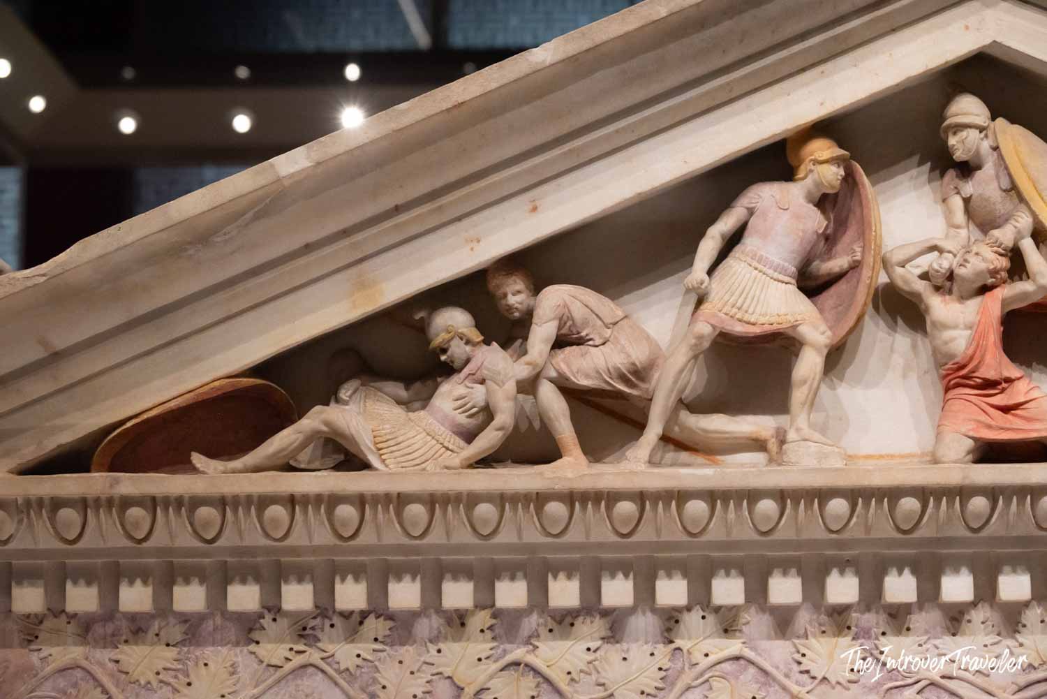 Marble battle relief on the pediment of the Alexander Sarcophagus, Istanbul Archaeological Museum
