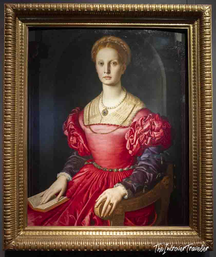 Portrait of Lucrezia Panciatichi by Bronzino, displayed at the Uffizi Gallery Florence